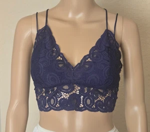 Pink Victoria Secret Lace Bralette wireless padded Navy Size L - Picture 1 of 6