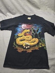 Vintage 80s Hazelwood Premo USA Rattlesnake Desert T-Shirt Neon Single Stitch - Picture 1 of 8