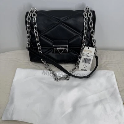 Michael Kors Serena Shoulder Bag Womens Black Quilted Vegan Chain Crossbody - Image 1 of 4