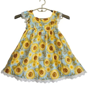Cynthia Rowley Yellow & Blue Sunflower Midi Dress Girl Size 4 Sleeveless Ruffle - Picture 1 of 9