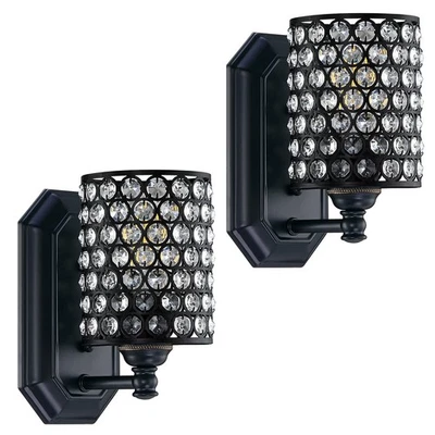 Pack de 2 1 Iluminación Aplique Pared Cristal Luz con Acabado Negro, Moderno Conciso... Foto 1 de 4