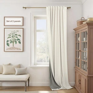 Cream Linen Black Out Curtains 70 Inches Extra Wide for Living Room 2 Panels ... - Picture 1 of 9