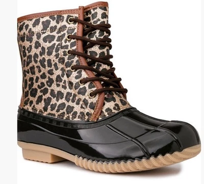 NUEVO EN CAJA Botas para Mujer Talla 6M Brillo Estampado Leopardo Azúcar Skylar Pato Espuma con Memoria Foto 1 de 4
