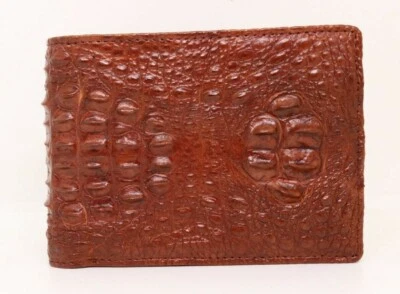 100% Real Croc Hornback Leather Skin Bifold Wallet Men's Red Brown - Image 1 of 4