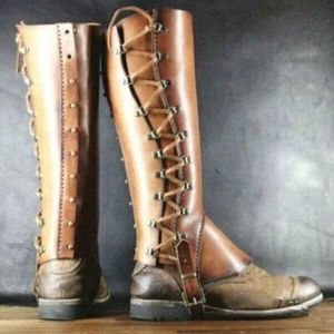 Renaissance Medieval Leg Leather Lace-up Wrap Armor Part Warrior Boot Shoe Cover - Picture 1 of 4