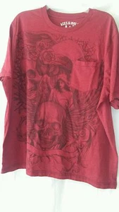CAMISETA ACES & IDOLS HOMBRE TALLA 2XL ROJO CALAVERAS Y ROSAS BOLSILLO PECHO - Imagen 1 de 5