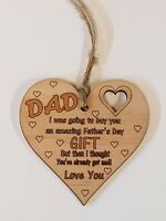 A37 Funny Fathers Day Gifts Wood Heart Sign Present From Daughter Son  Dad Gift