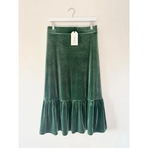 Seasalt Wildflower Velvet Midi Skirt Size 22 Green Tiered Elastic Waist RRP £75 - Picture 1 of 8