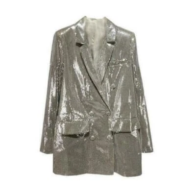 Blazer de lentejuelas brillante para mujer chaqueta de doble botonadura abrigo formal moda occidental Foto 1 de 4