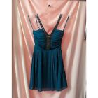 NWT LILY ROSE Teal Beaded Cocktail Dress Small Mesh Pleated Lined Mini Ruched