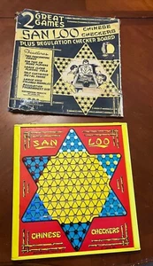 San Loo Vintage Chinese Checkers Tin Litho Board Complete Marbles Original Box - Picture 1 of 9
