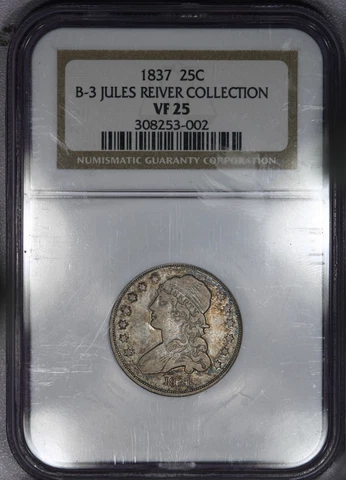 1837 Capped Bust Quarter B-3 NGC VF25 Jules Reiver Collection - Rarity 4 Cover