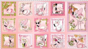 Flamingo Fancy Birds Fabric Loralie Designs Flowers Pink Cotton 24"X44" Panel - Picture 1 of 1