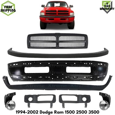 Front Bumper Primed Steel & Grille Assembly Kit For 1994-02 Dodge Ram 1500 2500 Foto 1 de 4