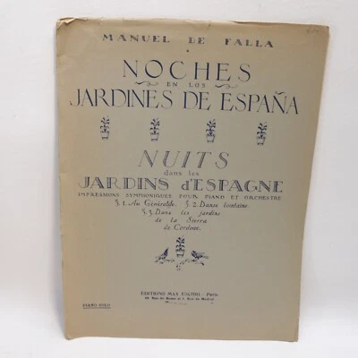 Manuel de Falla Noches Jardine de Espana Piano Songbook Sheet Music 1923 Eschig - Image 1 of 4