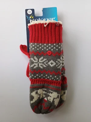 Isotoner Fair Isle Mittens Fleece Lined Women Fingerless Squirrel Warm New - Image 1 of 3