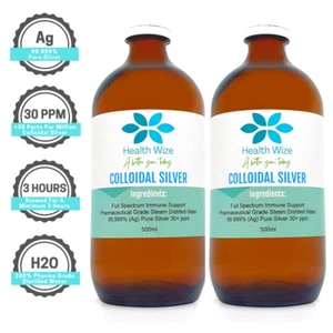 2 x Colloidal Silver 30PPM 500ml 99.999% Pure 6+ Month Supply Ionic Best Silver - Picture 1 of 15
