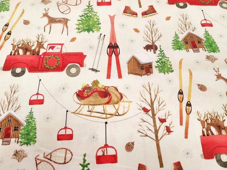 Cuenta regresiva de Navidad camión rojo Santa esquís tela tesoros atemporales  Foto 1 de 3