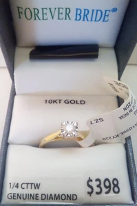 Forever Bride 1/4 CTTW Round Diamond 10K Yellow Gold SolitaiEngagement Ring Sz 7 - Picture 1 of 7