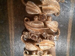 Gold Rhinestone Bracelet Amber Peridot Jay B. Siegel marked "ART"  Gold Tone 60s