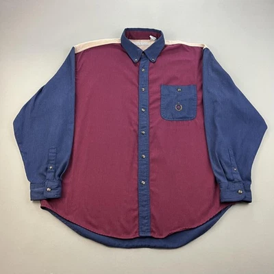 Vintage Bugle Boy Shirt Mens 2XL Burgundy Blue Colorblock Button Down Crest 90s - Image 1 of 4