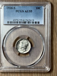 1928-S Mercury Dime AU55 - Picture 1 of 3