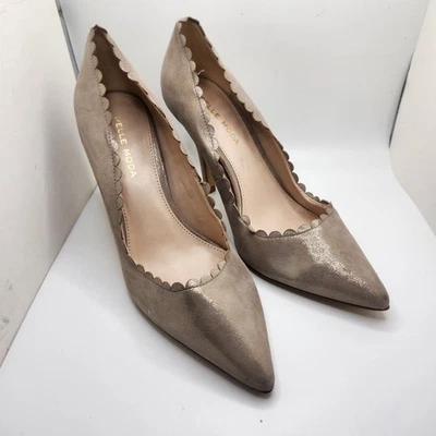 Pelle Moda Feminina Tamanho 6 Bege Metálico Salto Vieira Bordas Bomba Slide On Formal - Imagem 1 de 4