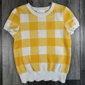 ANTHROPOLOGIE Yellow Classic Check Short Sleeve Sweater Viscose Blend Size XS - Picture 1 of 9