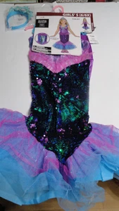 DAZZLING MERMAID HALLOWEEN COSTUME Sz S (6 6X)DRESS HEADBAND Sequins Teal - Picture 1 of 6