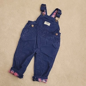 Osh Kosh B'gosh salopette gilet velluto a coste blu navy taglia 3-6 mesi ragazza polsino rosa - Foto 1 di 12