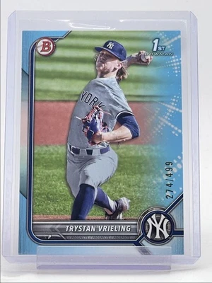 TRYSTAN VRIELING 2022 BOWMAN DRAFT 1ST SKY BLUE PAPER YANKEES /499 Q4193 - Image 1 of 2