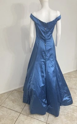 Vera Wang Neiman Marcus Vintage Blue Silk Satin Ball Gown W 100 Buttons S/M - Image 1 of 4