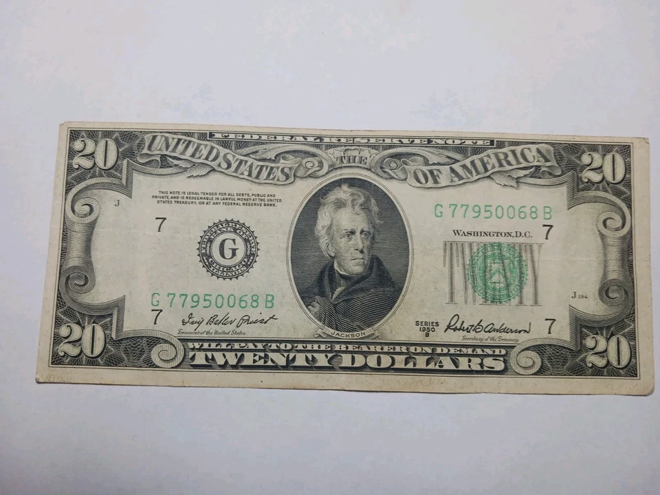 1950 B Green Seal $20 Dollar  Federal Reserve Note FRN Chicago Nice - Image 1 of 4