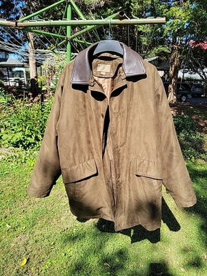 Leather coat Mens XL Goose Down Lining Rainforest removable collar Zip Brown EUC - Image 1 of 4