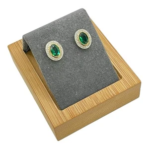9ct 9K Yellow Gold Created Green Emerald And Diamond Stud Earrings. Brand New - Picture 1 of 7