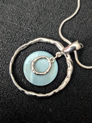 Lia Sophia Aqua Mother Of Pearl  Drop Pendant Necklace  on Sterling Silver Chain - Image 1 of 4