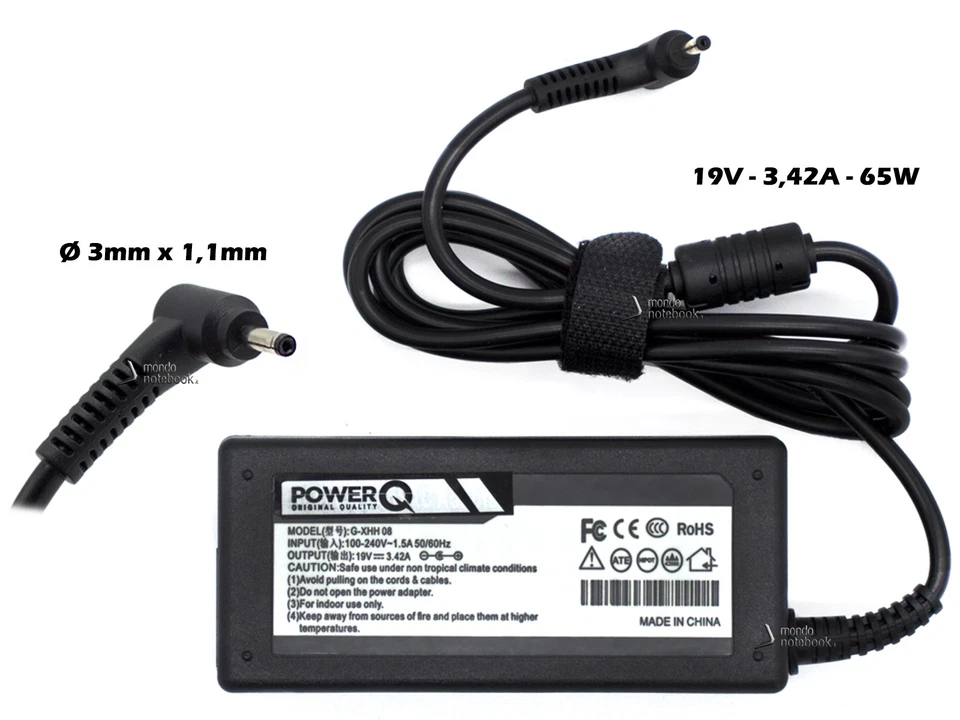 Alimentatore PowerQ 65W 19V 3,42A (3x1,1)mm per ASUS UX31E-XH72 - Bild 1 von 1