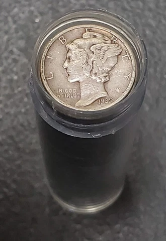 Mercury Dime Roll (50 Coins) 90% Full Dates In PLASTIC TUBE Cover