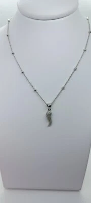 Collana con Corno cornetto  Portafortuna in Argento 925  Zirconi bianchi bombato - Immagine 1 di 2