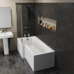 Designer Left & Right Hand L Shaped Shower Bath 1700mm Tub Glass Shower Screen - Picture 1 of 31