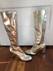 Vintage 60s 70s Gold Metallic Faux Leather GoGo Boots 1960s 1970s Knee High 7