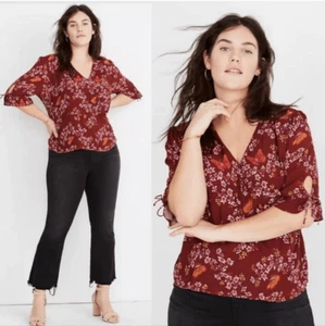Madewell -286 Wickeltop mit Bindeärmeln Schmetterling Sanctuary Neu mit Etikett Größe 22 - Bild 1 von 5