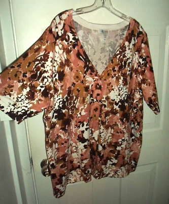 Cárdigan Suéter Denim Co Talla 2X Malva/Marrón/Blanco Botón Delantero Tejido Cuello en V Foto 1 de 4