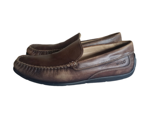 Scarpe mocassini slip on Ecco uomo taglia 45 marroni vera pelle classici Moc II