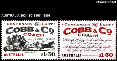 AUSTRALIA 2024 SC 5807-08 ÚLTIMO CENTAVO COBB & CO ENTRENADOR. $1,50 (2) MNH OG VF Foto 1 de 2