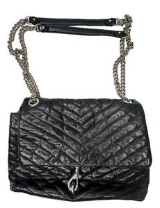 Rebecca Minkoff Purse Edie Quilted Black Leather Silver Tone Chain - Picture 1 of 17