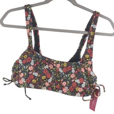 Xhilaration Bikini Top Traje de Baño Acanalado Tunel Corbata Lateral Rojo Floral Bralette XS Foto 1 de 4
