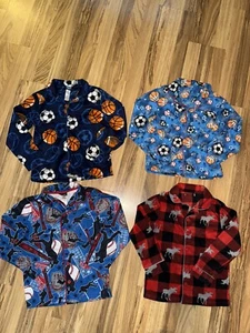 Fleece Pajama Tops Boys Size 8 Small EUC Lot Of 4 Sports Baseball Red Plaid - Picture 1 of 6