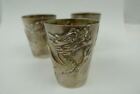 3 Antique 1890 Woshing Chinese Export Sterling Silver Dragon Beaker Cup Shanghai
