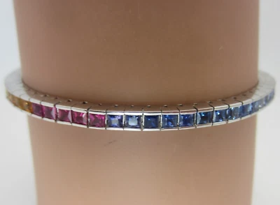 Nuevo Brazalete Arco Iris Zafiro Multicolor Oro Blanco 14K Ombre Foto 1 de 4